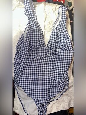 Kona Sol Blue and White Gingham Swimsuit